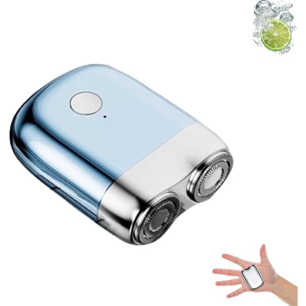 Mini Aparat de Ras Electric, , din ABS cu Fibra de Carbon, Portabil, Cap Rotativ Detasabil cu 2 Lame de Otel, Rezistent la Apa, Incarcare Type-C, Autonomie 45 min, Albastru - imagine 3