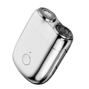 Mini Aparat de Ras Electric, , din ABS cu Fibra de Carbon, Portabil, Cap Rotativ Detasabil cu 2 Lame de Otel, Rezistent la Apa, Incarcare Type-C, Autonomie 45 min, Argintiu