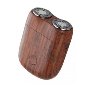 Mini Aparat de Ras Electric, , din ABS cu Fibra de Carbon, Portabil, Cap Rotativ Detasabil cu 2 Lame de Otel, Rezistent la Apa, Incarcare Type-C, Autonomie 45 min, Maro