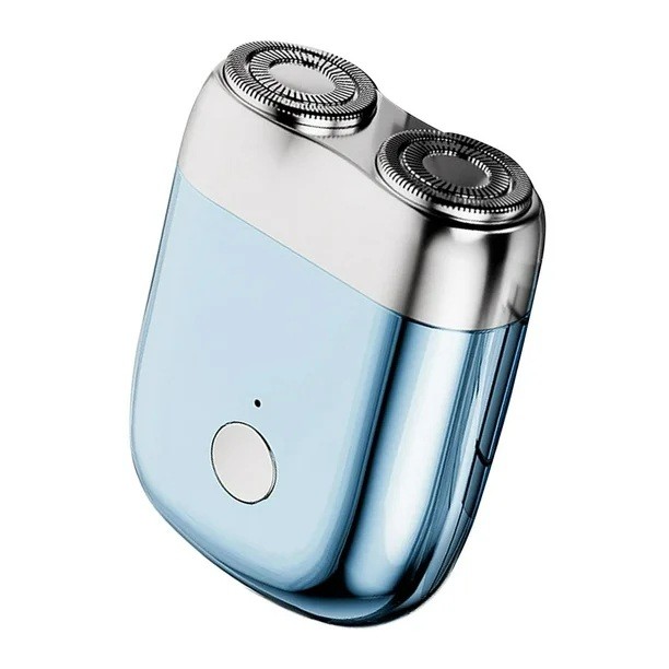 Mini Aparat de Ras Electric, , din ABS cu Fibra de Carbon, Portabil, Cap Rotativ Detasabil cu 2 Lame de Otel, Rezistent la Apa, Incarcare Type-C, Autonomie 45 min, Albastru