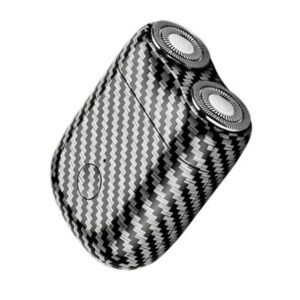 Mini Aparat de Ras Electric, , din ABS cu Fibra de Carbon, Portabil, Cap Rotativ Detasabil cu 2 Lame de Otel, Rezistent la Apa, Incarcare Type-C, Autonomie 45 min, Alb/Negru