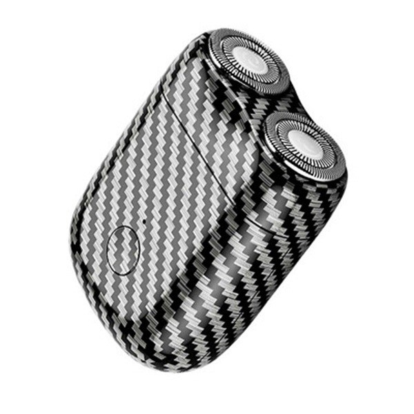 Mini Aparat de Ras Electric, , din ABS cu Fibra de Carbon, Portabil, Cap Rotativ Detasabil cu 2 Lame de Otel, Rezistent la Apa, Incarcare Type-C, Autonomie 45 min, Alb/Negru