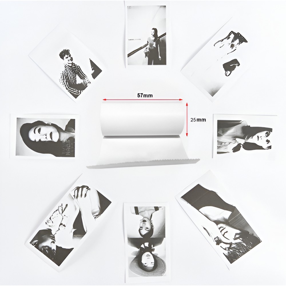 Mini Imprimanta Foto Portabila, , 5 Role de Hartie Termica, 5 Role Autocolante, 3 Role Colorate, Pixuri, Incarcare USB, Model Pisica, Alb Roz - imagine 2