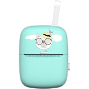 Mini Imprimanta Foto Portabila, , Incarcare USB, Bluetooth, Model Pisica, Print Alb-Negru, Albastru