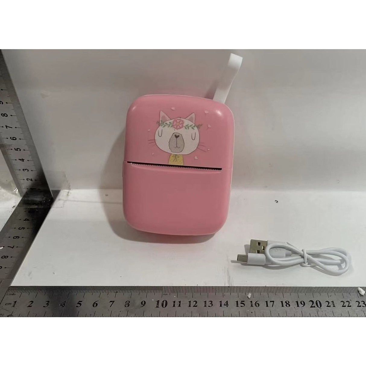 Mini Imprimanta Foto Portabila, , Incarcare USB, Bluetooth, Model Pisica, Print Alb-Negru, Roz - imagine 4