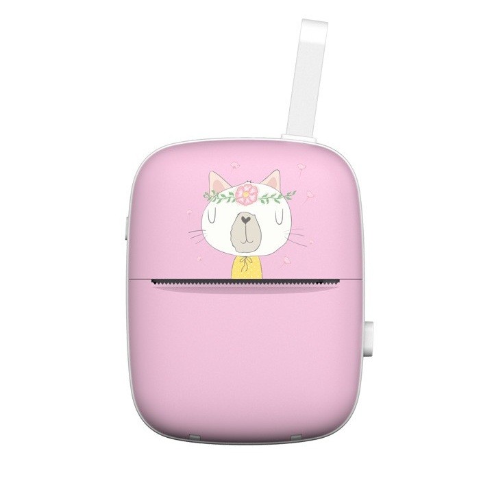 Mini Imprimanta Foto Portabila, , Incarcare USB, Bluetooth, Model Pisica, Print Alb-Negru, Roz