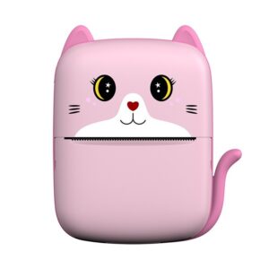 Mini Imprimanta Foto Portabila, , Incarcare USB, Bluetooth, Model Pisicuta, Print Alb-Negru, Roz