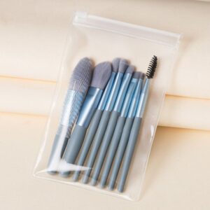 Mini set portabil 8 pensule de machiaj albastre,