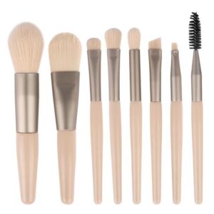 Mini set portabil 8 pensule de machiaj Bej,