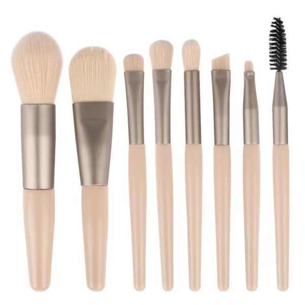 Mini set portabil 8 pensule de machiaj Bej,