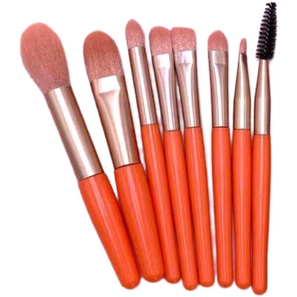 Mini Set Portabil 8 Pensule pentru Machiaj , Super Soft, Makeup Profesional/Incepatori, Maner Ergonomic, Gentuta Depozitare Inclusa, Portocaliu