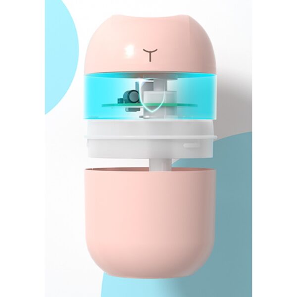 Mini Umidificator Portabil, , 2 Moduri, Aromaterapie, Silentios, Lumina Ambientala, Incarcare USB, 220 ml, 8 x 8 x 10.3 cm, Roz - imagine 4
