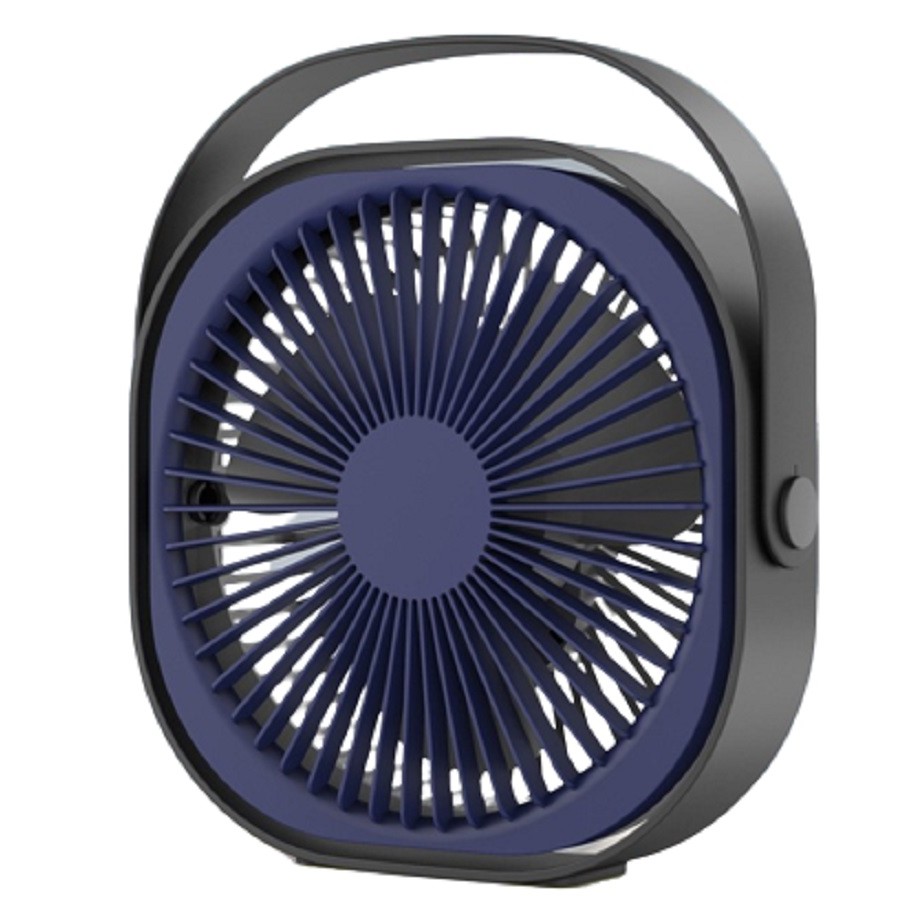 Mini ventilator pentru birou cu usb, , rotire 360 grade, 3 viteze, 4000 mA, 13.5 x 12,8, Albastru