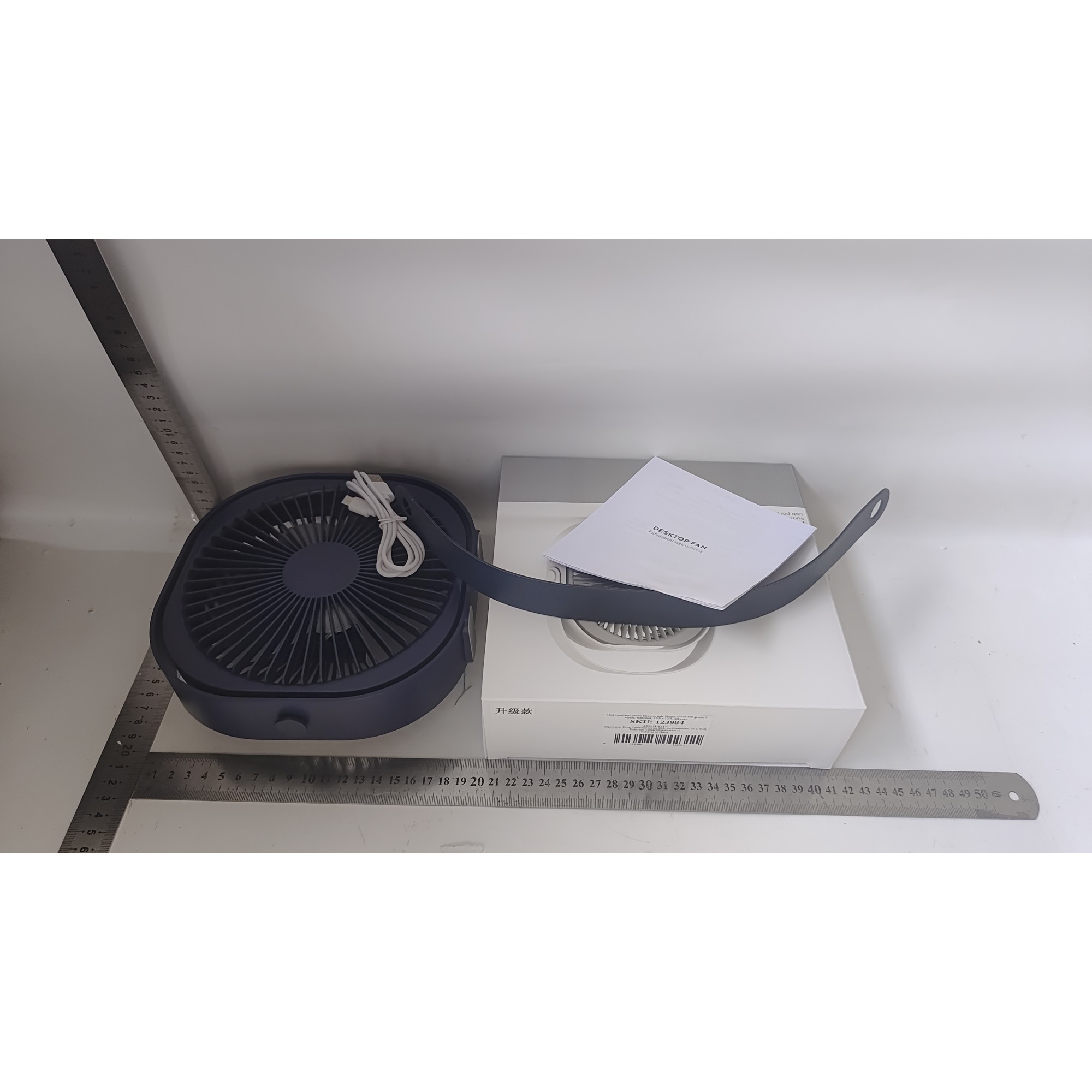 Mini ventilator pentru birou cu usb, , rotire 360 grade, 3 viteze, 4000 mA, 13.5 x 12,8, Albastru - imagine 4