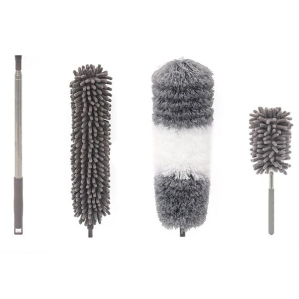 Mop din Microfibra pentru Curatenie, , Set 3 Capete Detasabil, Mop din Microfibra, Pamatuf pentru Praf, Mini Perie, Maner Extensibil, EVA, Impachetate in Sac cu Fermoar, Gri