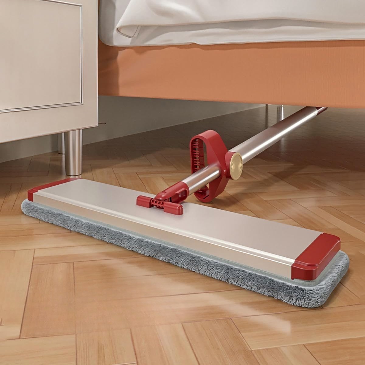 Mop Plat cu Laveta din Microfibra, , Pentru Uz Casnic, cu 2 Lavete Incluse, Sistem de Stoarcere, Tija Telescopica 130 cm, Rotire 360°, 42 x 130 cm, Rosu - imagine 3
