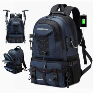 Rucsac Multifunctional de Alpinism, , Capacitate 36-55 L, de Calatorie, Impermeabil, Slot USB Incarcare Telefon, Bretele Reglabile, 52 x 34 x 19 cm, Albastru
