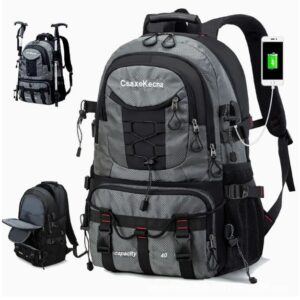 Rucsac Multifunctional de Alpinism, , Capacitate 36-55 L, de Calatorie, Impermeabil, Slot USB Incarcare Telefon, Bretele Reglabile, 52 x 34 x 19 cm, Gri
