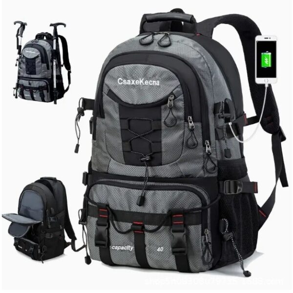 Rucsac Multifunctional de Alpinism, , Capacitate 36-55 L, de Calatorie, Impermeabil, Slot USB Incarcare Telefon, Bretele Reglabile, 52 x 34 x 19 cm, Gri