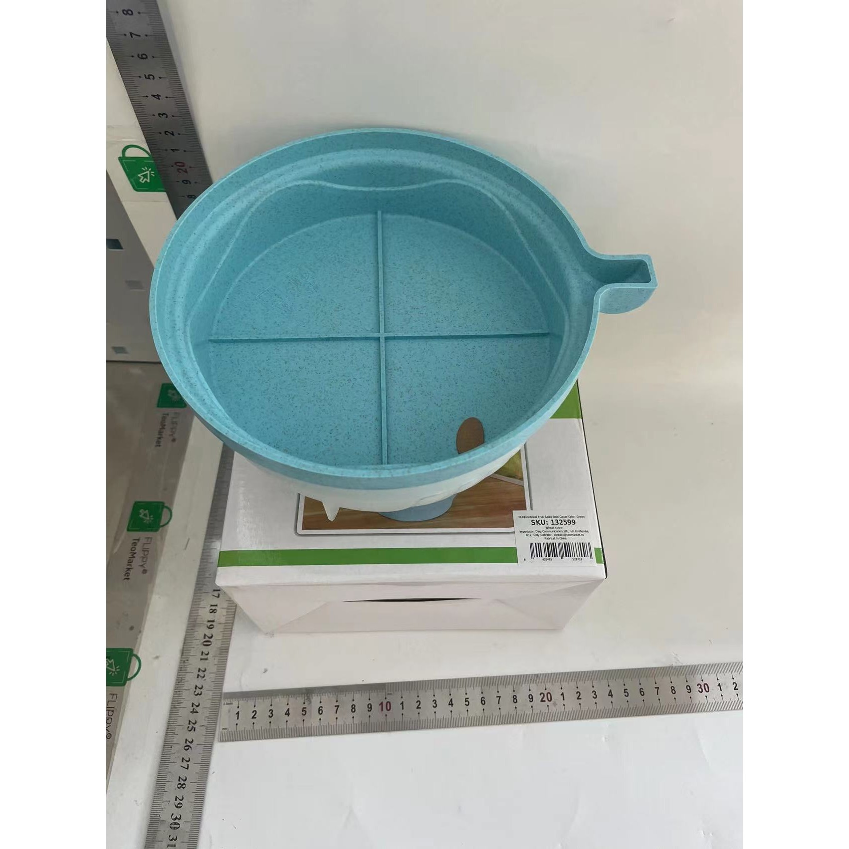 Bol Feliator pentru Salata, , Castron Multifunctional pentru Legume si Fructe, pentru Spalat si Taiat Legumele, cu Scurgere si Tocator, Ergonomic, Protectie pentru Maini, 21x18.5x11.5 cm, Albastru - imagine 2