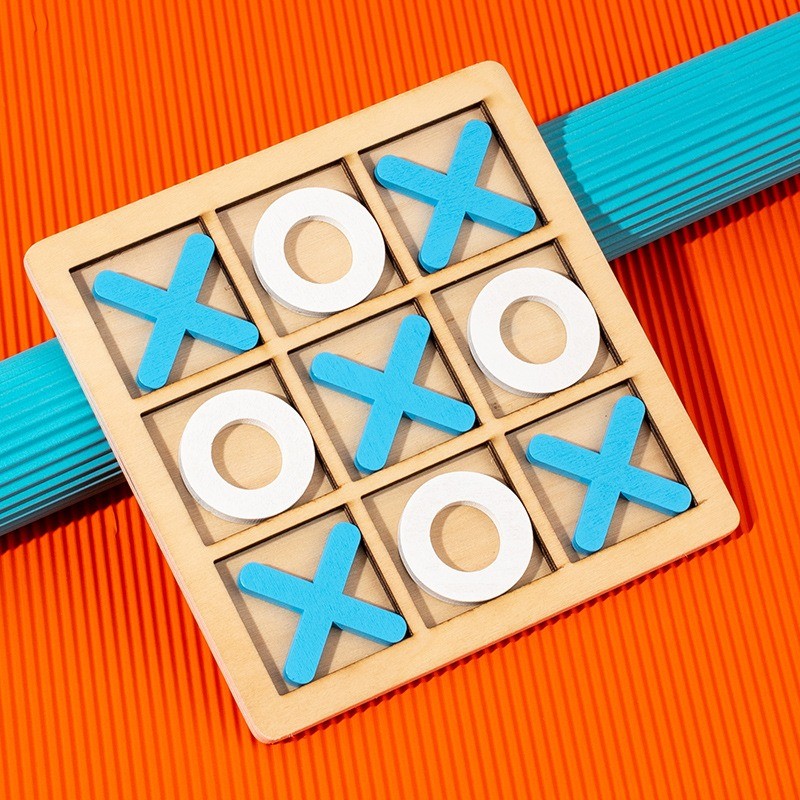 Jucarie Montessori Tic Tac Toe, , Educativa, Interactiva, din lemn, X si O, 9 Piese, 14.3x14.3 cm, Albastru Alb - imagine 3