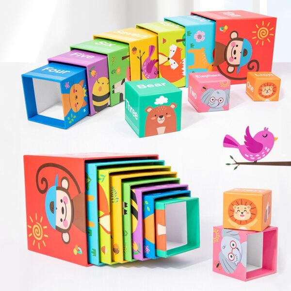 Jucarie de Construit, , Blocuri Stivuibile, +3 Ani, 10 Cutii, Invatare numere 1-10, 13.4 x 13.4 x 13.4 cm, Multicolor - imagine 2