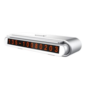 Suport Numar de Telefon pentru Parcare Auto, , Suport pentru Numarul detelefon, Banda glisanta pentru Ascundere, Banda Adeziva Inclusa, 120 x 48 x 24 mm, Cifre Rosii, Gri deschis