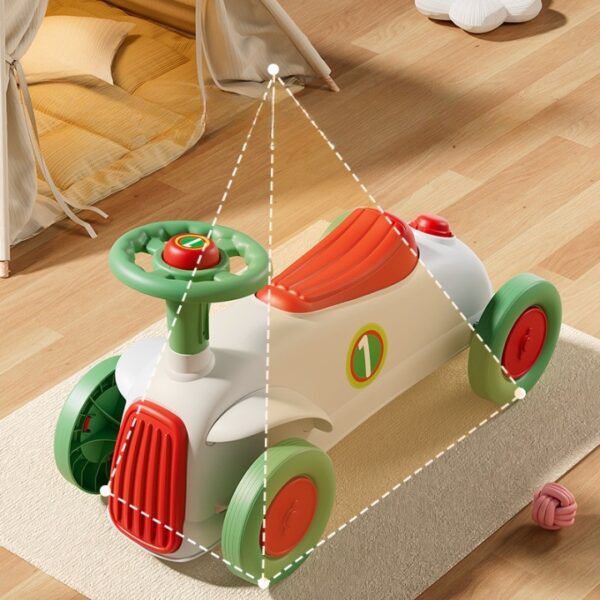 Masinuta Ride-On , cu Sistem Anti-Rasturnare, Claxon pe Volan, 1-6 Ani, 60 x 28 x 34 cm, Alb-Verde - imagine 2