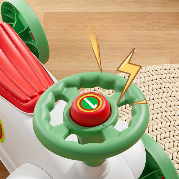 Masinuta Ride-On , cu Sistem Anti-Rasturnare, Claxon pe Volan, 1-6 Ani, 60 x 28 x 34 cm, Alb-Verde - imagine 3