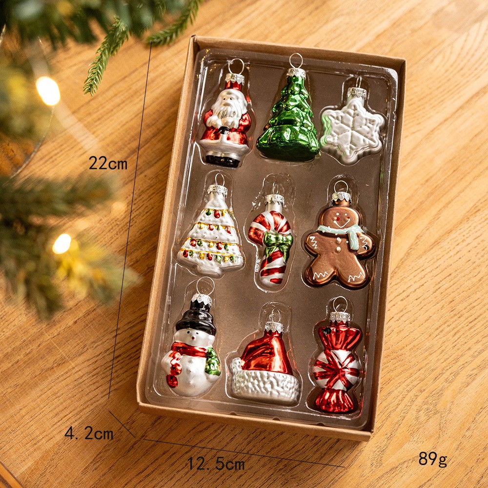 Set 9 Decoratiuni de Craciun, , pentru Brad, 5 cm, din Sticla, 22 x 12.5 x 4.2 cm, Multicolor - imagine 2