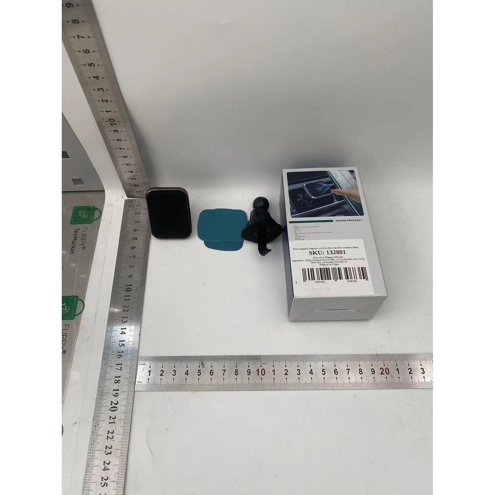 Suport Auto pentru Telefon, , MagSafe, cu Magnet, Prindere Grila de Ventilatie, Detalii Fine, Rotativ 360 de Grade, Plastic Magnet Silicon, 5.1x3.9 cm, Negru Argintiu - imagine 2