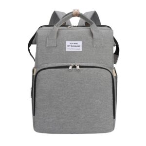 Rucsac Multifunctional pentru Mamici, , cu Patut Pliabil si Baza de Schimbat, Rezistent la Apa, Capacitate Mare, Usor, Compartimente Multiple, Buzunar Termic pentru Lapte, 42 x 32 x 22 cm, Gri