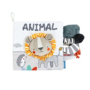 Carte Senzoriala, , pentru Bebelusi, 15x16x6 cm, cu Animalute, 3D, Cu Sunete si Fosnete, 0-3 Ani, Model Leu, Gri