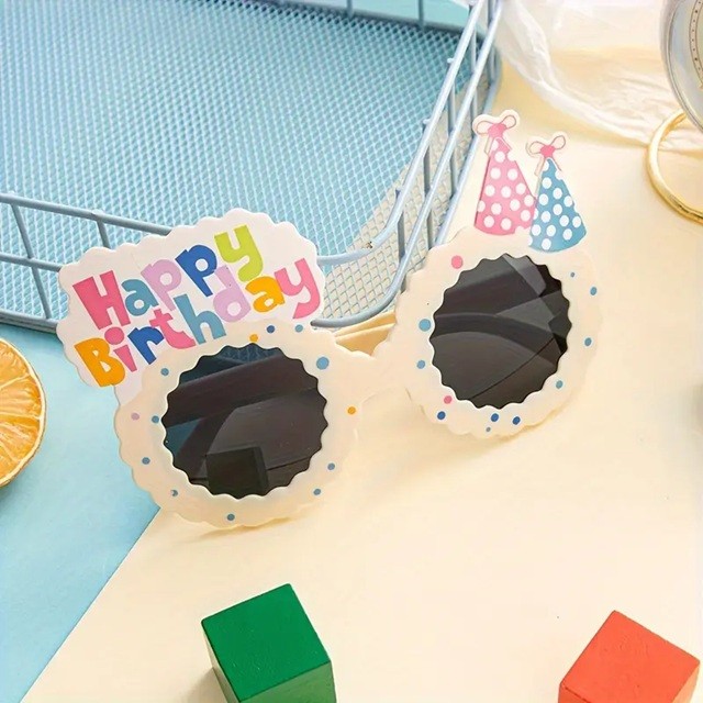 Ochelari Decorativi, , pentru Petrecere, din ABS, Unisex, Model Happy Birthday, 13.5 x 8.5 cm, Bej - imagine 2