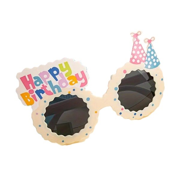 Ochelari Decorativi, , pentru Petrecere, din ABS, Unisex, Model Happy Birthday, 13.5 x 8.5 cm, Bej