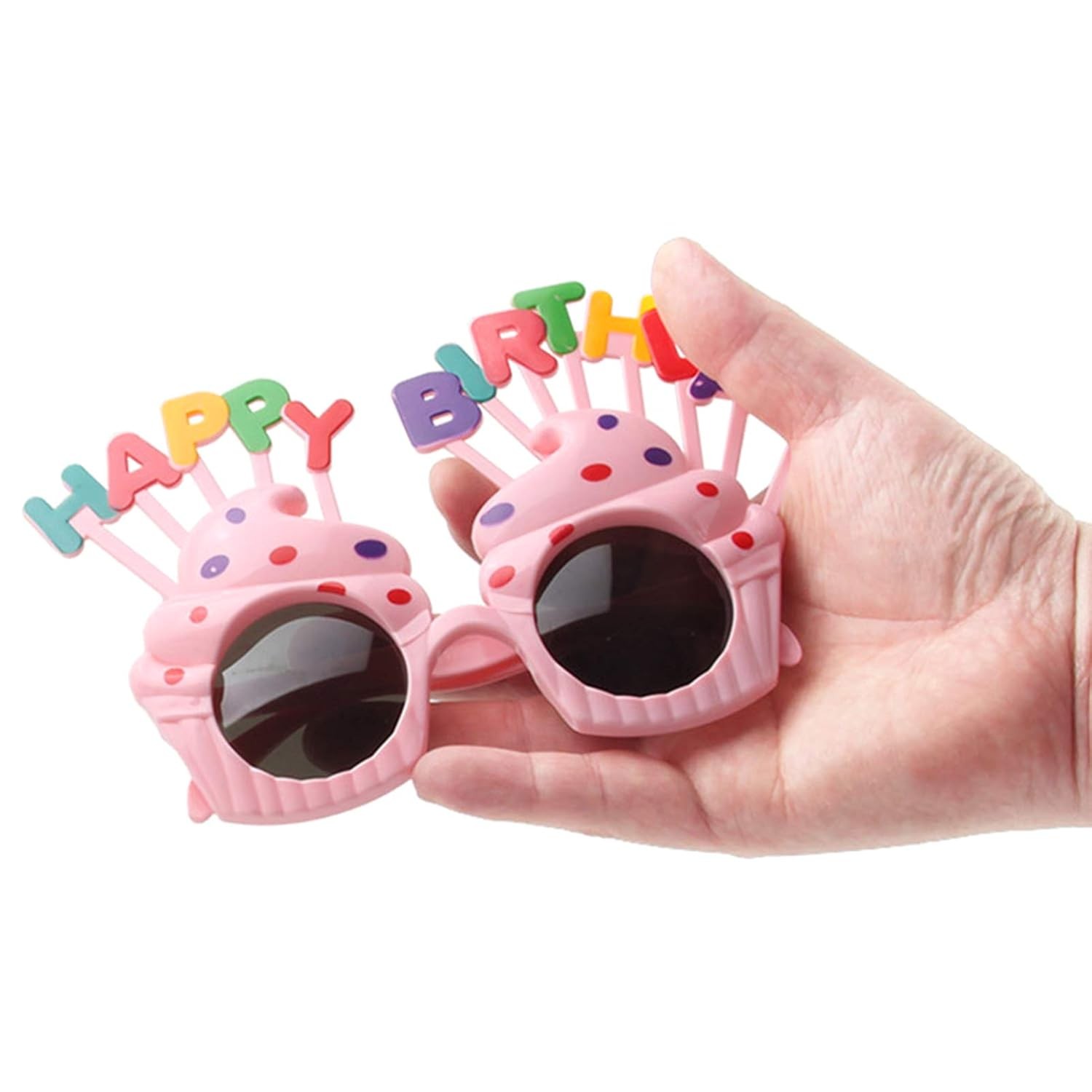 Ochelari Happy Birthday, , Tematica Aniversare, Protectie Soare, din Plastic, Model Prajiturele, 18.5x11.5 cm, Roz - imagine 3