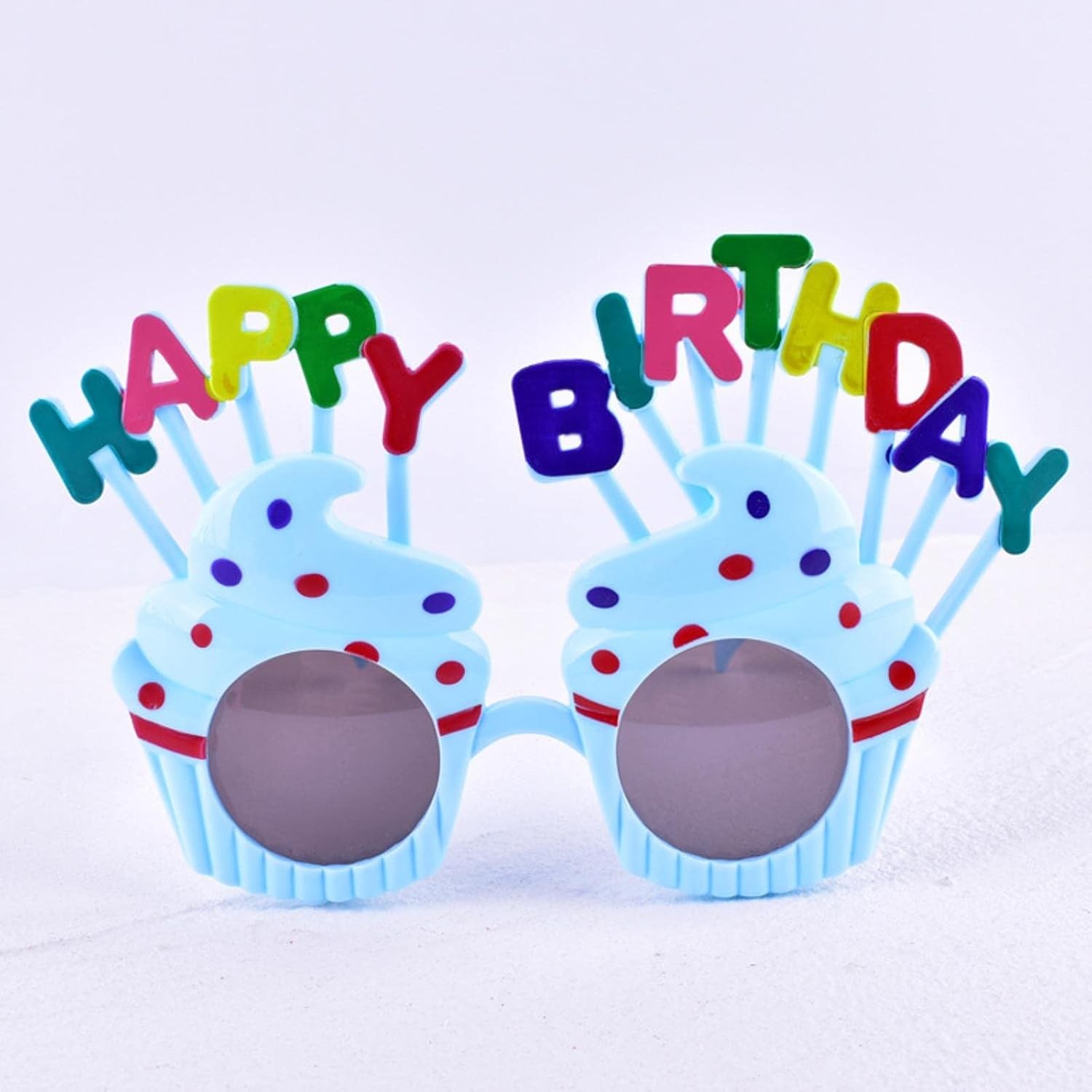 Ochelari Happy Birthday, , Tematica Aniversare, Protectie Soare, din Plastic, Model Prajiturele, 18.5x11.5 cm, Albastru - imagine 3