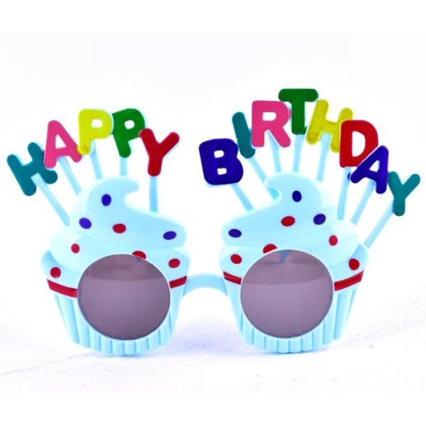 Ochelari Happy Birthday, , Tematica Aniversare, Protectie Soare, din Plastic, Model Prajiturele, 18.5x11.5 cm, Albastru - imagine 4