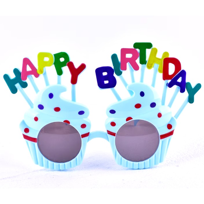 Ochelari Happy Birthday, , Tematica Aniversare, Protectie Soare, din Plastic, Model Prajiturele, 18.5x11.5 cm, Albastru - imagine 4