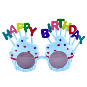 Ochelari Happy Birthday, , Tematica Aniversare, Protectie Soare, din Plastic, Model Prajiturele, 18.5x11.5 cm, Albastru