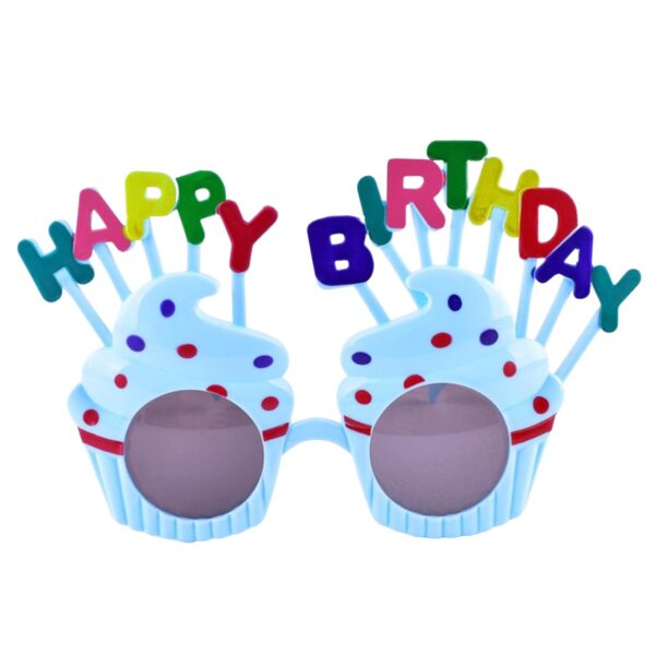 Ochelari Happy Birthday, , Tematica Aniversare, Protectie Soare, din Plastic, Model Prajiturele, 18.5x11.5 cm, Albastru