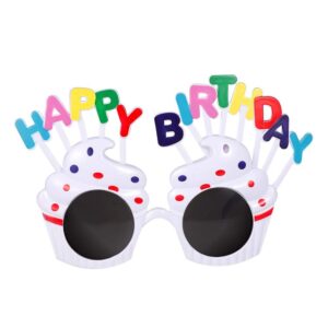 Ochelari Happy Birthday, , Tematica Aniversare, Protectie Soare, din Plastic, Model Prajiturele, 18.5x11.5 cm, Alb