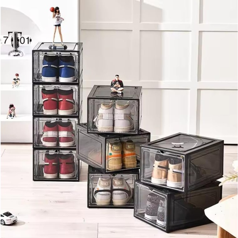 Organizator de Pantofi, , din PP+ABS, Usa Frontala Magnetica, Rezistenta la Praf, Anti-Oxidare, Utilizare Multipla, 36 x 28 x 21 cm, Gri Transparent - imagine 3