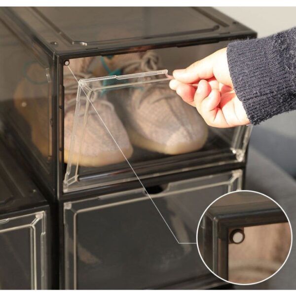 Organizator de Pantofi, , din PP+ABS, Usa Frontala Magnetica, Rezistenta la Praf, Anti-Oxidare, Utilizare Multipla, 36 x 28 x 21 cm, Gri Transparent - imagine 4