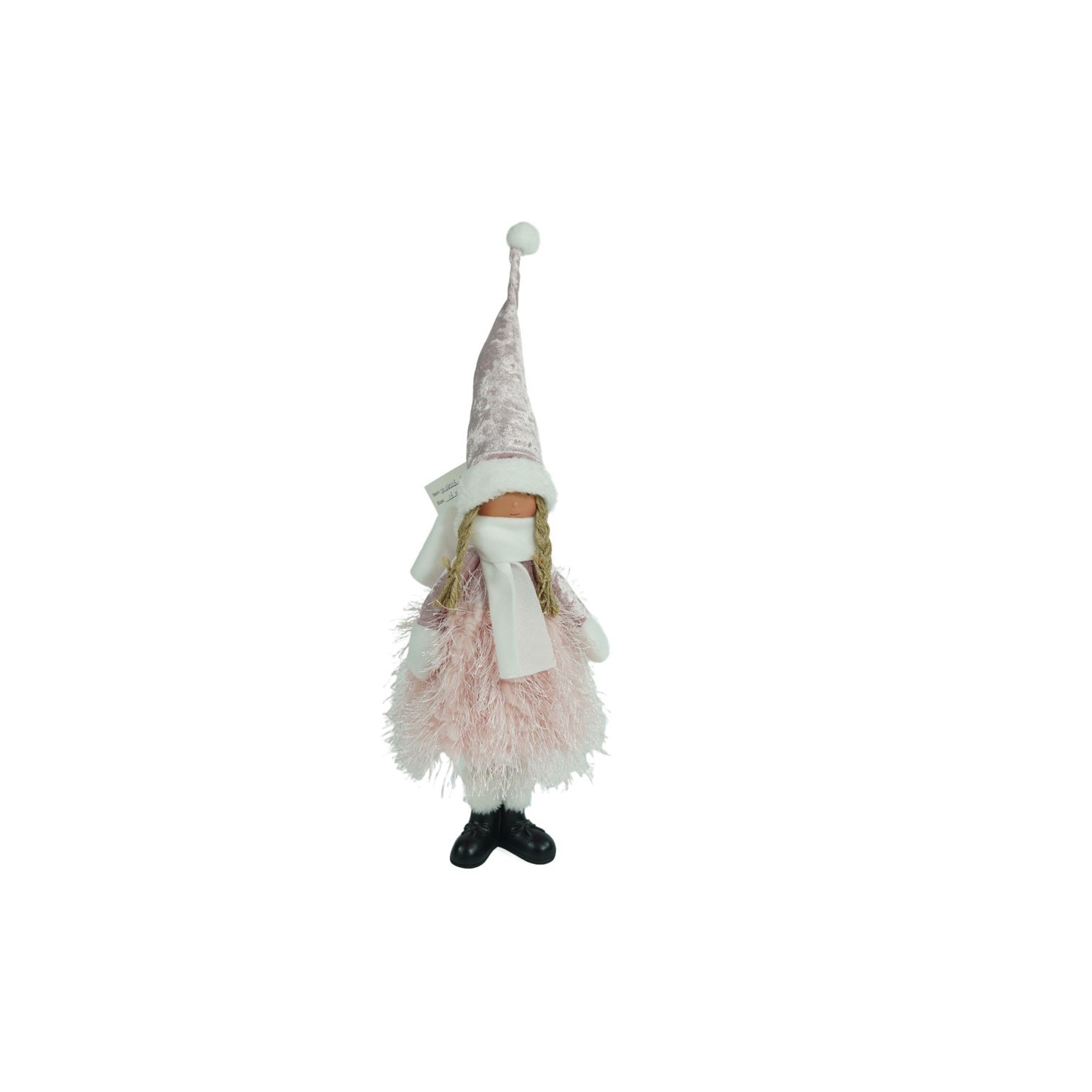 Ornament de Craciun papusa, , roz/alb, textil, 44 cm - imagine 2