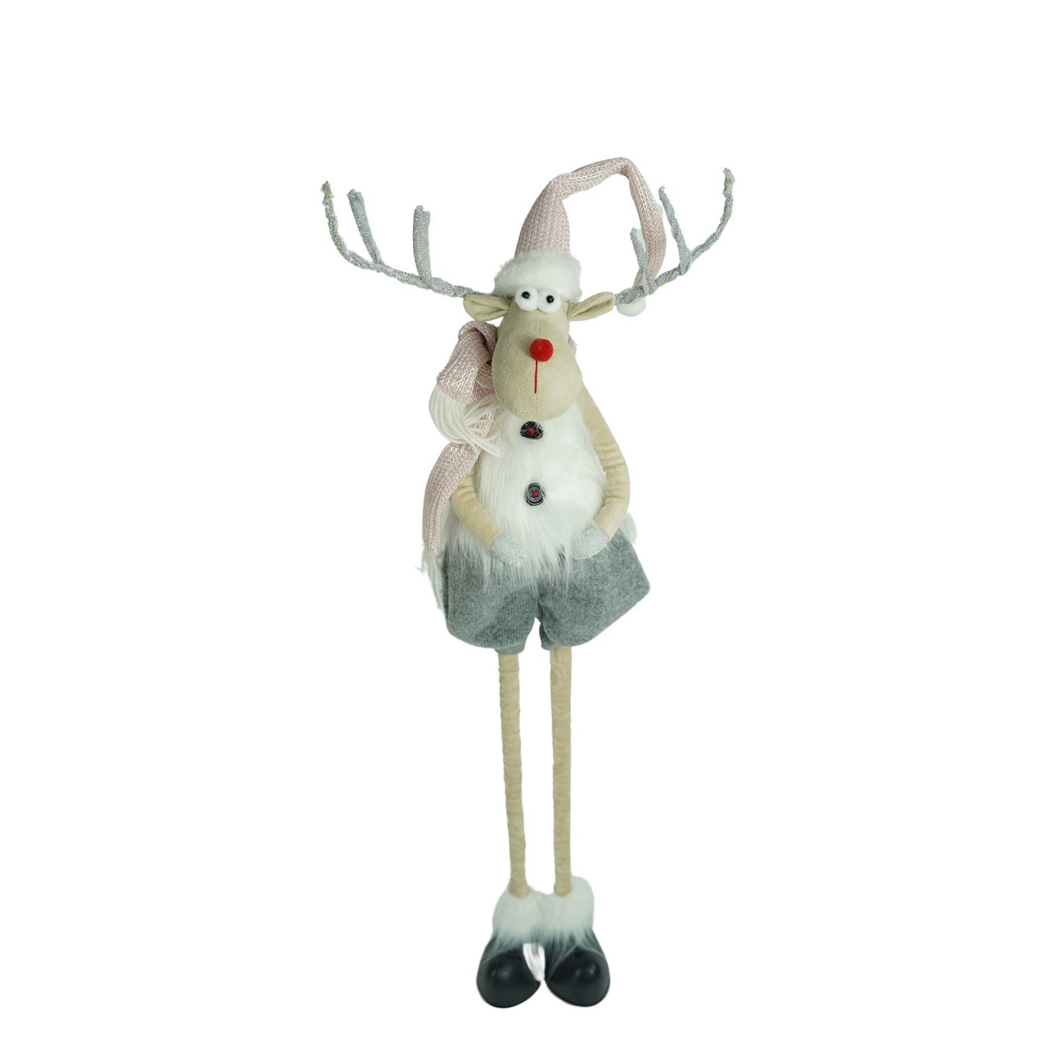Ornament de Craciun ren cu picioare telescopice, , gri/alb, textil, 100 cm - imagine 2