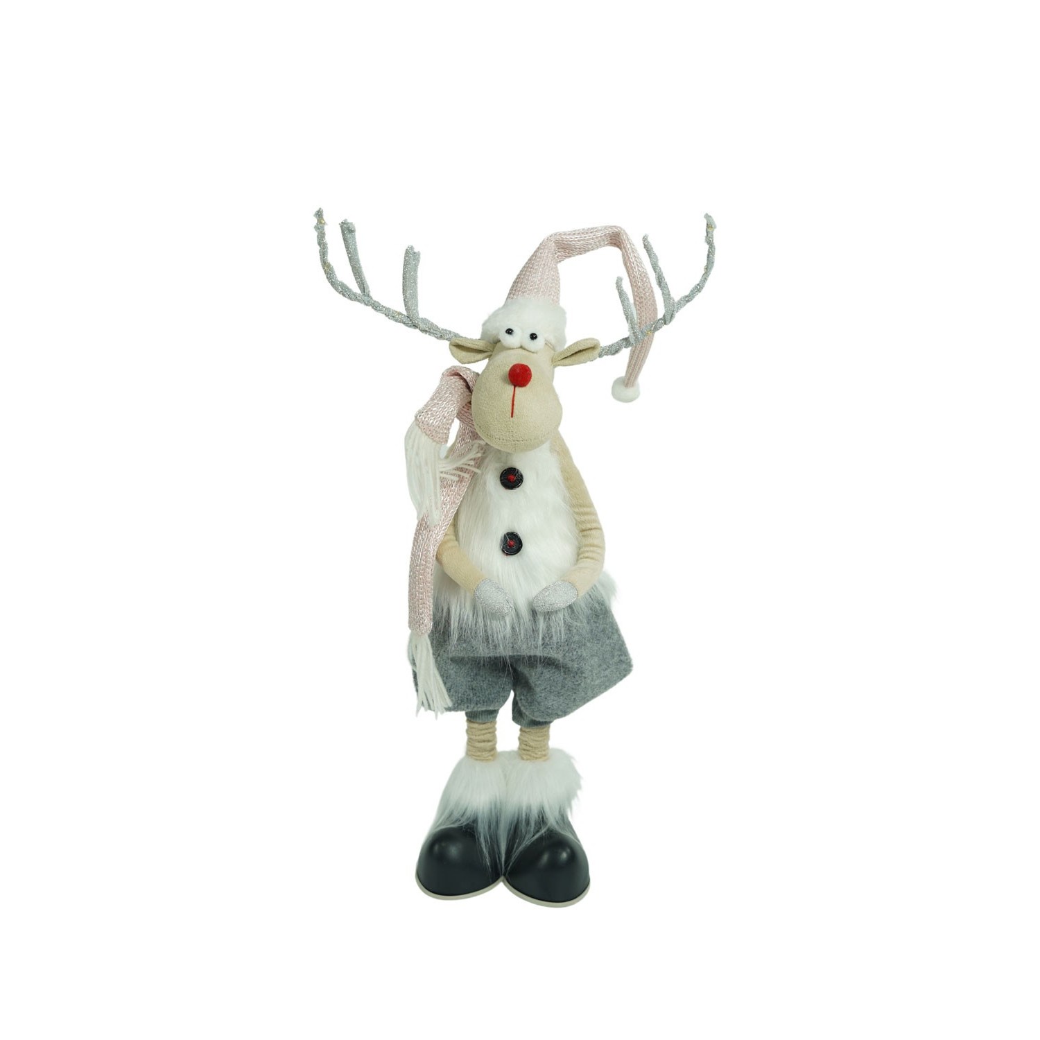 Ornament de Craciun ren cu picioare telescopice, , gri/alb, textil, 100 cm - imagine 3