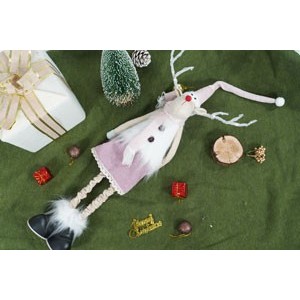 Ornament de Craciun ren cu picioare telescopice, , roz/alb, textil, 72 cm - imagine 4