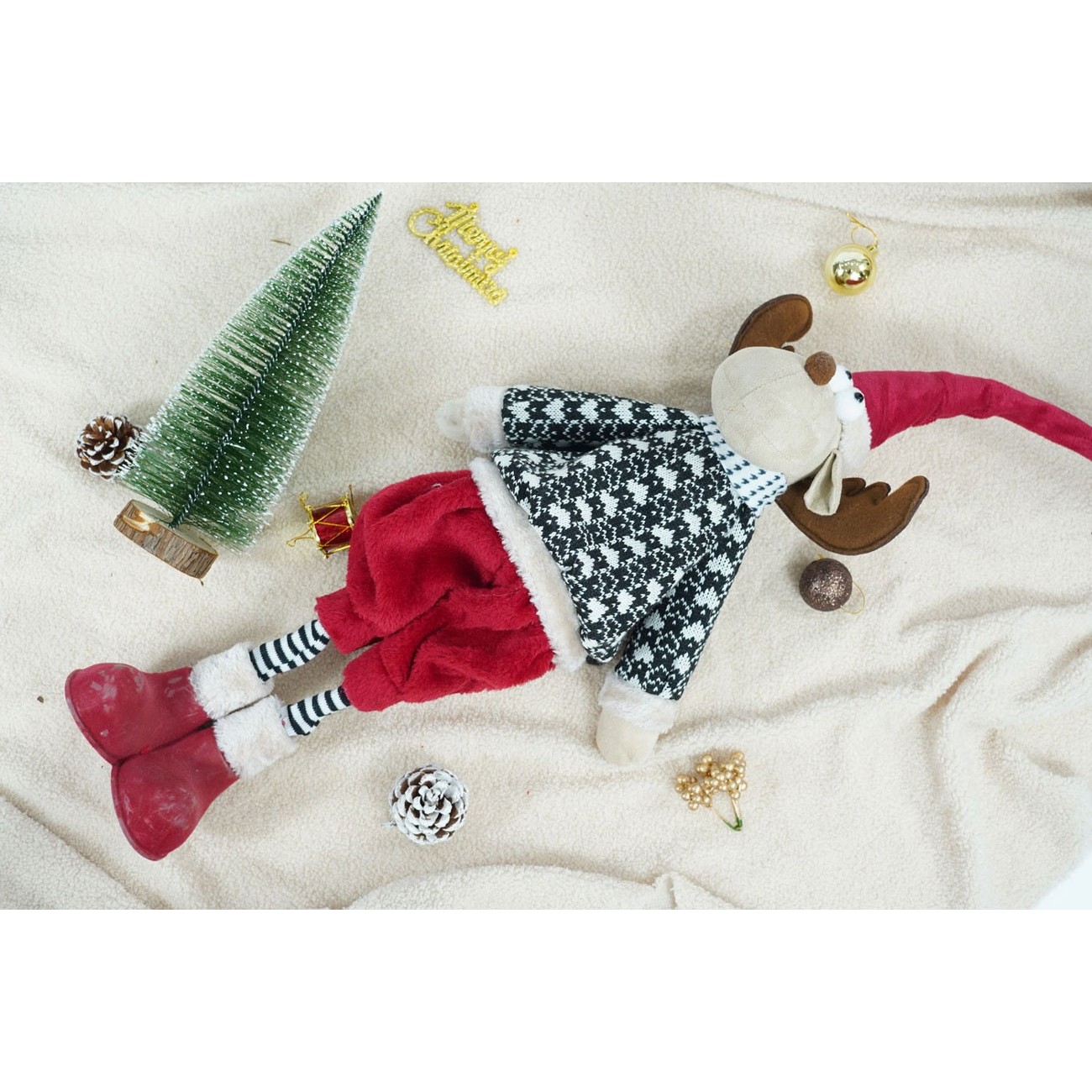 Ornament de Craciun ren, , multicolor, textil, 68 cm - imagine 4