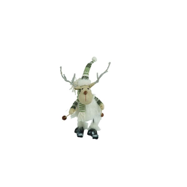 Ornament de Craciun ren pe schiuri, , alb/verde, textil, 33 cm - imagine 2